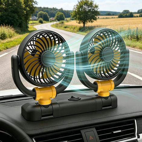 JSSEVN-Ventilateur Voiture 12V, Rotation à 360° seule tête/double tête ventilateur 12v camping car portable Voiture, Cigare RéGlable Circulateur d'air (1/5)
