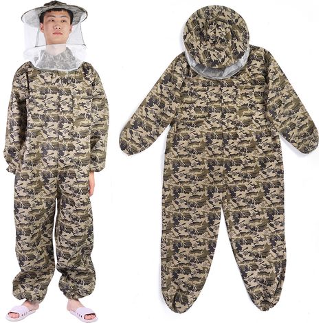 Combinaison de protection intégrale pour apiculture avec chapeau rond à cinq branches et accessoires (L)