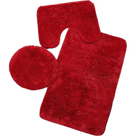 Tapis de bain en chenille rouge ultra douce, envers antidérapant, lot de 3 (1/5)