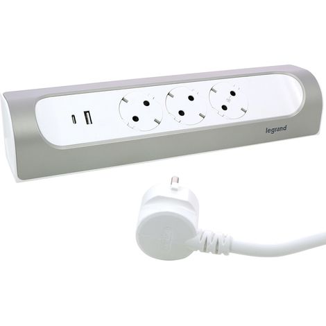 Legrand Ecksteckdosenleiste 3x Steckdose, USB A+C, 1m Kabel Farbe: Ultraweiß/Aluminium 694502 (1/2)