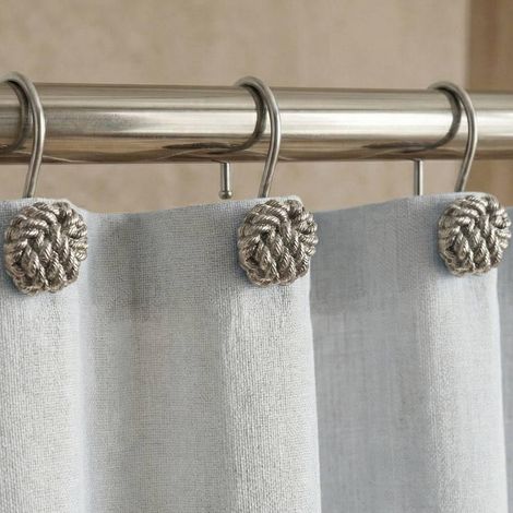 Crochets de Rideau de Douche Nickel brossé, Anneaux métalliques antirouille 12 pcs (1/5)