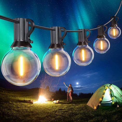 Guirlande Guinguette Extérieur 30M, Guirlande Lumineuse Exterieure avec 50+2 G40 LED Ampoules IP45 Imperméable, Blanc Chaud Chaîne Lumiere Exterieur pour terrasse, mariage, Noël