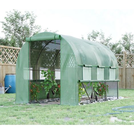 Serre tunnel de jardin 295x200x200 cm acier vert OKMYHOME (1/4)