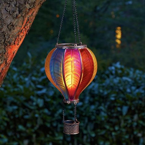Guirlandes solaires de jardin en forme montgolfière Lanternes suspendues avec effets flammes vacillantes Décoration extérieure étanche (1/5)