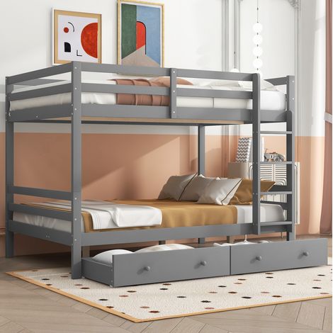 Litera infantil de madera gris 140x200 cm con almacenaje y colchón FloraGrace (1/5)