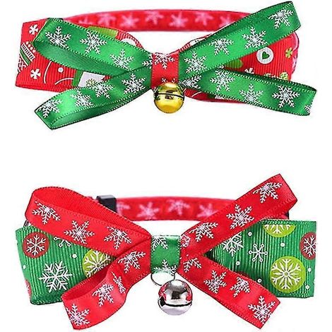 Paquete de 2 collares navideños para mascotas con pajarita doble y cascabel para gatos y cachorros pequeños y medianos, accesorio de regalo para gatos. (1/5)