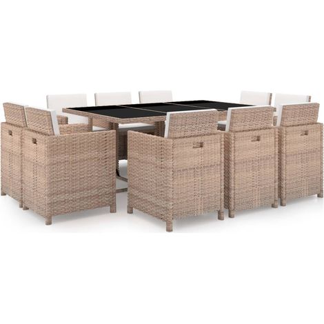 11-tlg. Garten-Essgruppe mit Auflagen Poly Rattan Beige vidaXL (1/5)