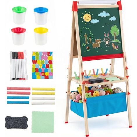 COSTWAY Cavalletto per Bambini, Cavalletto Doppia Faccia Pieghevole,Lavagna Regolabile,3-15 Anni (1/5)