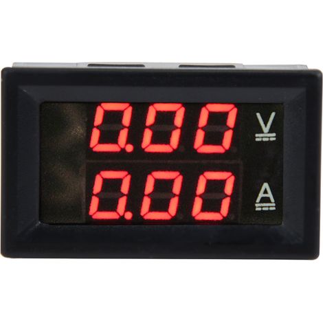Voltmètre-ampèremètre CC 3 chiffres 0-100 V 50 A/10 A à double panneau LED (rouge et rouge-10 A) (1/5)