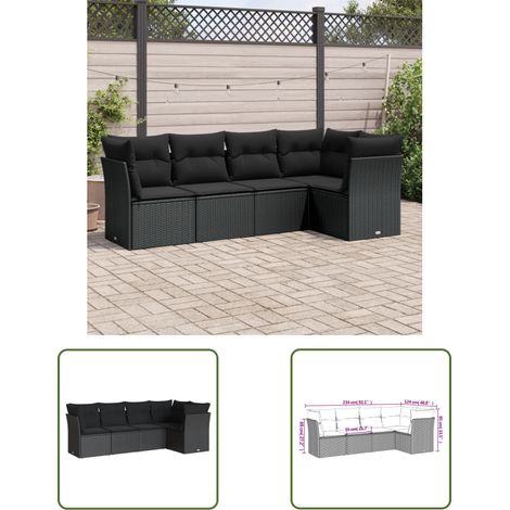 The Living Store 5-tlg. Garten-Sofagarnitur mit Kissen Schwarz Poly Rattan - Gartenmöbel - Outdoor Möbel - Rattan Sofa - Lounge Set - Gartengestelle (1/3)