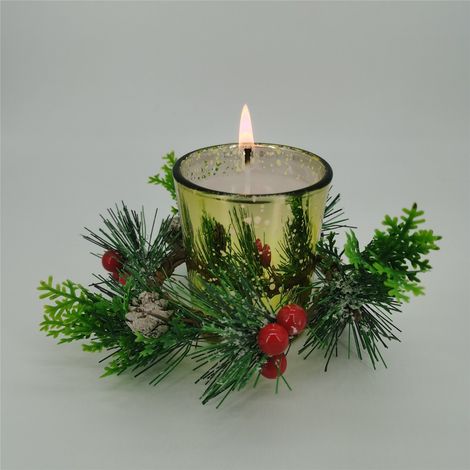Bougeoir de Noël en verre doré et argenté cassé, plaqué or et argent, avec guirlande, motif ciel étoilé romantique et coloré. (1/3)
