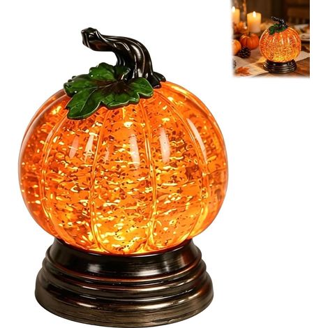 Boule à neige citrouille d'automne avec eau pailletée et LED orange chaud (1/5)