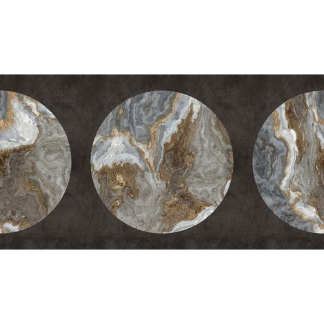 Papier peint panoramique tendance aspect marbre Tapisserie panoramique noire, grise et doré Papier peint panoramique élégant pour salle de bain (1/2)