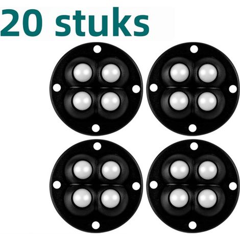 20 roulettes universelles - Sans perçage - Roulements à billes - Supportant des charges - Amovibles - Rotation à 360° - Lot de 4 - Noires (1/5)