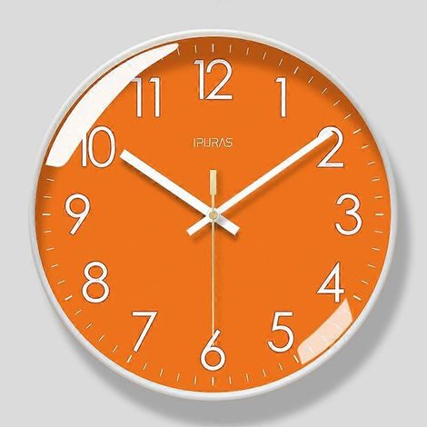 Orologio da parete Blue Core, minimalista (25 cm), silenzioso, ideale per casa e ufficio, bianco e arancione.