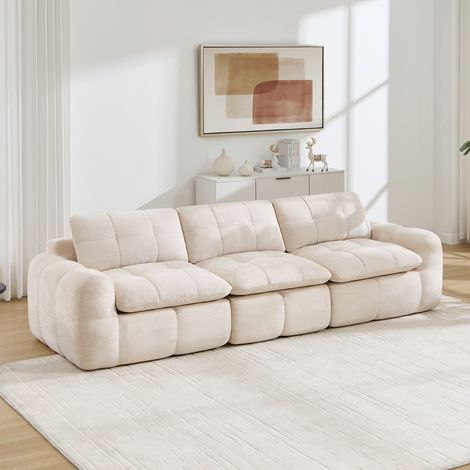 Canapé modulable XL 3 places en chenille, grand canapé droit avec assise épaisse et modules séparables pour salon cosy Beige, 264 x 97 x 68 cm