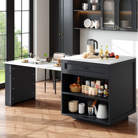 Mesa de bar extensible con almacenaje, 133-202 x 70 x 93,5 cm, MDF negro HAVRYA (1/5)
