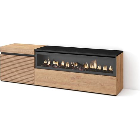 Meuble TV Banc Télé Grand Espace de Rangement 150x45x35cm pour Les TV jusqu'à 65" Cheminée électrique Style Moderne Chêne (1/5)