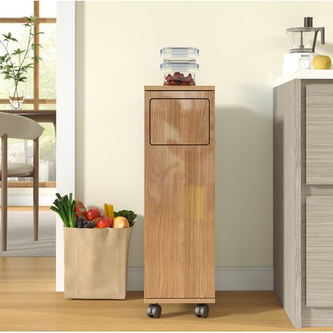 Meuble poubelle 24,2x35,1x80,2 cm en MDF naturel à roulettes, rangement gain de place – MEUBLIV (1/5)