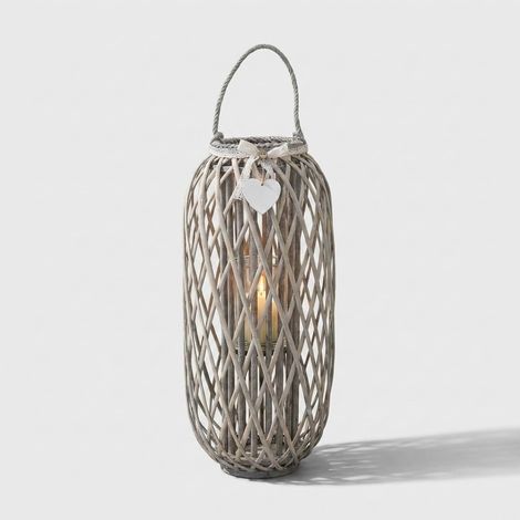 Lanterne décorative en osier et verre Caroline - Gris