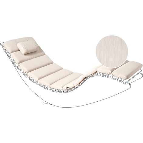 Coussin de Chaise Longue en Polyester avec Appui-Tête Résistant aux UV Beige Clair Brescia Premium
