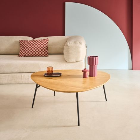 Table basse ovale pieds métal noirs et effet chêne (1/5)