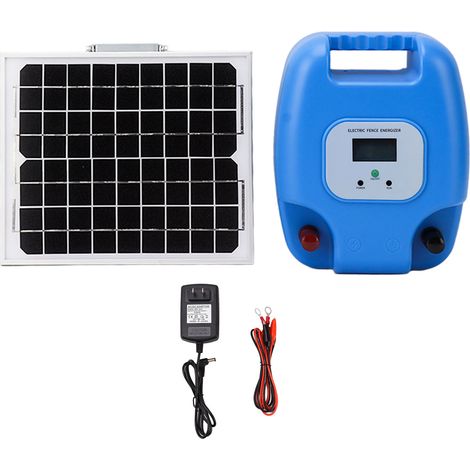 Clôture électrique étanche 100‑240V 8000mAh 3‑10km haute tension avec panneau solaire pour bétail ferme, prise US (1/5)
