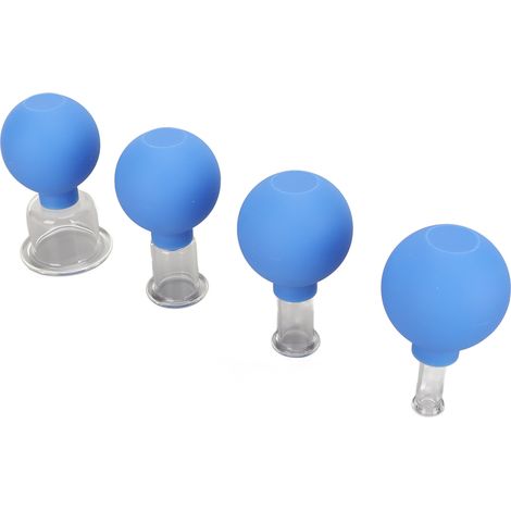 Set de Ventouses en Verre 4 Pièces avec Pompes Silicone, Drainage Lymphatique, Lifting Cutané, Réduction de Cellulite, Massage Anti-Cellulite pour Dos, Bleu (1/5)