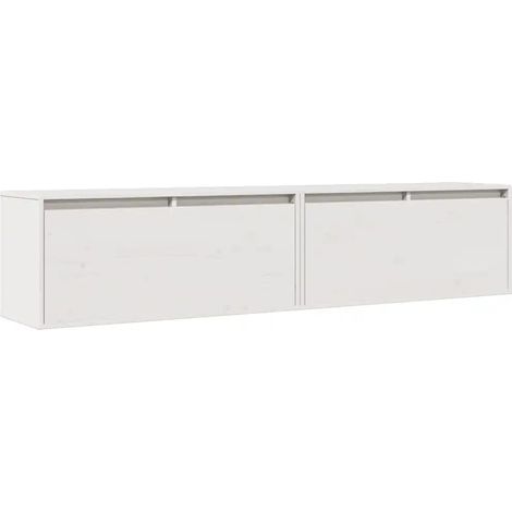 Set di 2 pensili da parete dal design moderno per riporre oggetti decorativi 80 x 30 x 35 cm realizzati in legno massello di pino bianco 020048075