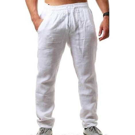 Sommerliche Herrenhose in Leinenoptik, locker geschnitten, ideal für Yoga, Urlaub und Strand-2XL-White