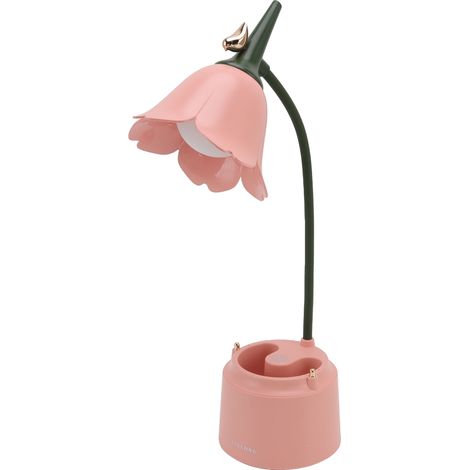 Lampe de bureau 5V 3W avec port USB, motif fleurs et oiseaux, pliable, économique en énergie, confortable pour les yeux, lampe de bureau pour chambre, GL562, rose (1/5)