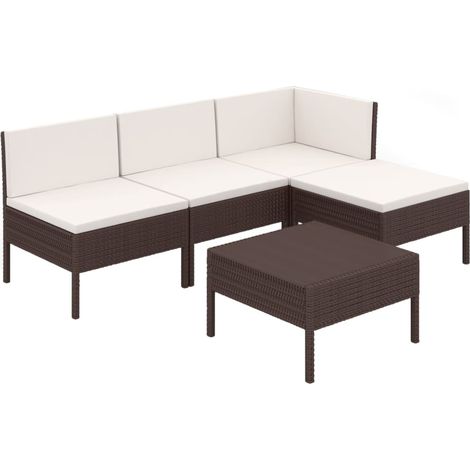 Mobili da giardino mobili da esterno Set di mobili da 5 pezzi con cuscini in resina intrecciata marrone 020016465