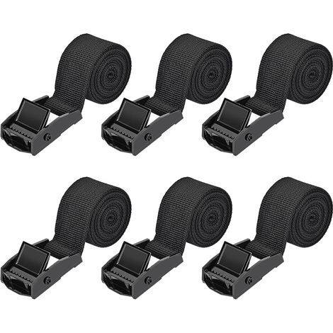 Sangle D'arrimage 6 Pièces Sangles à Cliquet avec Boucle Serrage Noir Maximale 250 kg, Sangle pour Fixation Moto, Voiture, Bagage (1/5)