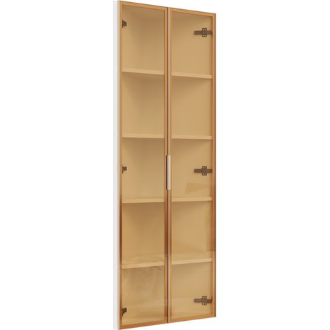 Vitrine d’angle en verre trempé blanc 62 x 35 x 160 cm avec éclairage LED intégré (1/5)