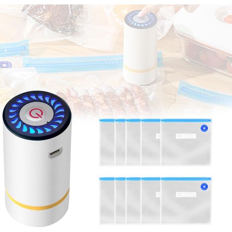 Scellant Sous Vide Portatif,Scellant sous vide avec 10 sacs sous vide réutilisables,Mini Portable Scellant Sous Vide Portable pour la Cuisine, Maison(Blanc) (1/5)