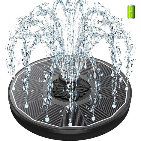 3.5W Fontaine Solaire avec Batterie 2000mAh, 2025 Upgrade Solaire Flottant Extérieur Fontaine Pompe Bassin Solaire avec 8 Buses & 4 Tiges Fixes pour Bain d'oiseaux, Piscine, Jardin Fontaine