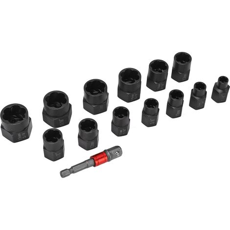 Extracteur de vis cassées 14 pièces, douilles hexagonales pour boulons rouillés, kit 3/8" (1/5)