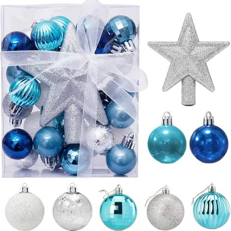 30 Pcs Mini Boules de Noël avec Cintre, 3CM Petites Boules de Noël Bleu et Argent Boules Mini Sapin de Noël de Table Décorations de Sapin de Noël Ensemble (1/5)