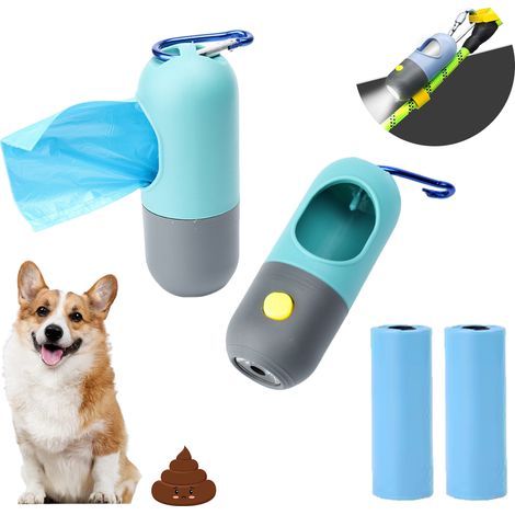 Distributeur De Sachets Pour Déchets Canins - En Bambou Avec Porte-Clés Métallique Et Lampe LED Rechargeable - Pour Promenade Chien - 2 Pièces (1/5)