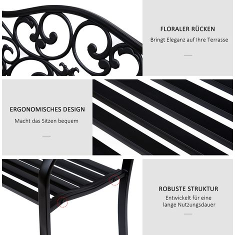 Lot 2 places banc de jardin avec table extensible, banc 240kg charge max, méridienne avec dossiers & accoudoirs, meubles extérieur terrasse jardin 150x58,5x90 cm Noir (1/4)