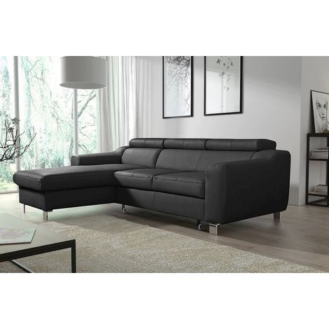 - Canapé d'angle convertible en cuir italien de luxe 5 places ASTORIA, noir, angle gauche (1/5)