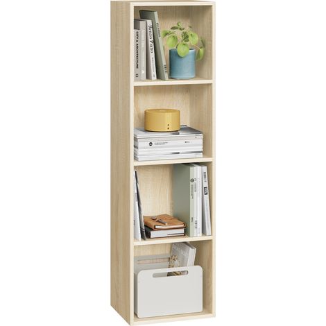 Bibliothèque Armoire en Panneaux de Particules WOLTU, Etagère de Rangement Colonne Semi-Ouvert, 30x24x106cm, Chêne clair (1/8)