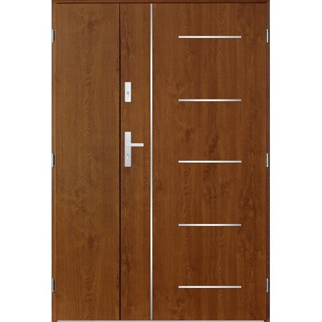 Porte d'entrée double CORTAZ 120x200 cm chêne doré - Poignée et serrure : Sans - Poussant: Gauche