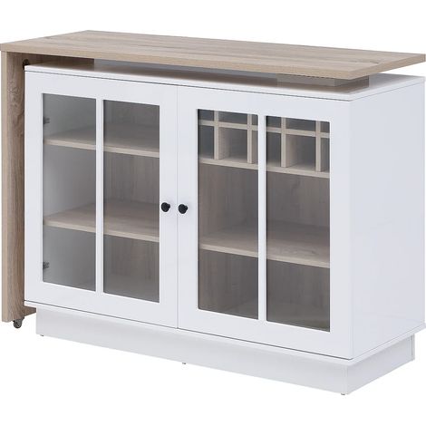 Meuble de bar pivotant avec rangements - Blanc et naturel - ARAMETA (1/5)