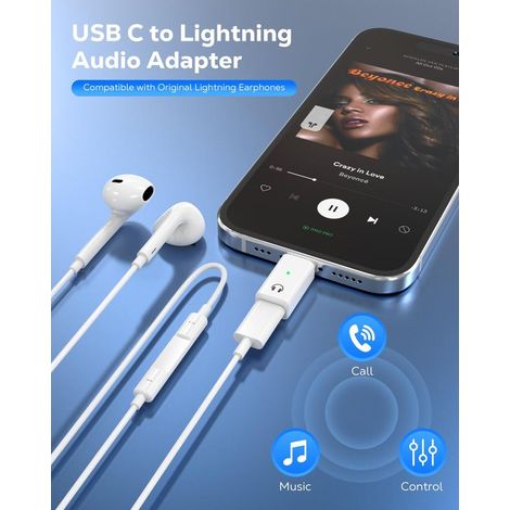 Lightning-auf-USB-C-Audioadapter, USB-C-auf-Lightning-Adapter für Kopfhörer und Ohrhörer für iPhone Air 17, 16, 15, Pro Max Plus, iPad Air/Pro, nicht zum Laden, Weiß (1/4)