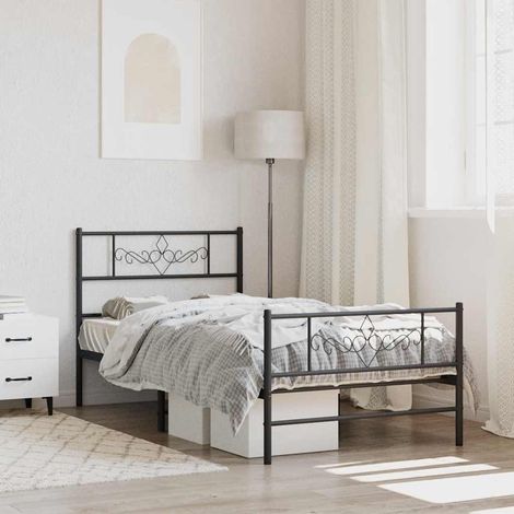 Estructura cama sin colchón con estribo metal negro 107x203 cm (1/5)