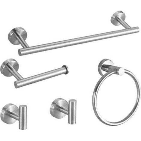 5-piece bathroom accessory set, brushed stainless steel towel rail, bathroom accessory kit (1/4)