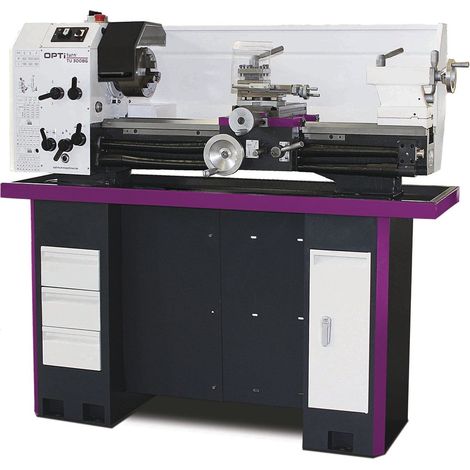 Tour à métaux d'établi hauteur des pointes 150 mm entre-pointes 800 mm alésage 36 mm 1,1 kW 400V par engrenages Optiturn TU3008G (1/2)