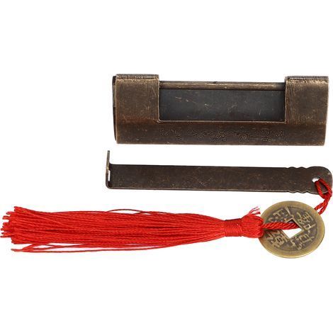 Antikes chinesisches Vorhängeschloss, 4,3 cm Lochabstand, aus robustem Messing, anlaufbeständig, im Vintage-Stil, weit verbreitet für Schränke und Kisten. (1/5)