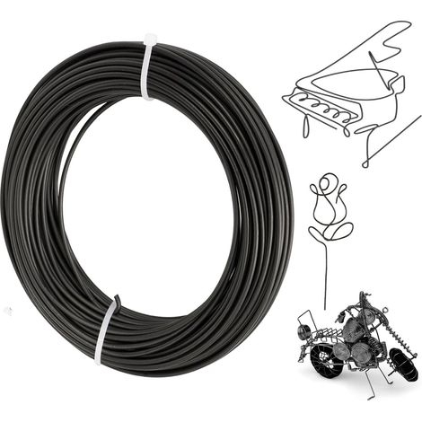Fil Aluminium 3 mm 30 m, Fil de Fer Jardin Noir, Fil flexible pour travaux manuels, Bijoux, Pièces Décoratives Bonsaï, Bricolage Fil en Aluminium Souple et MalléAble (1/5)